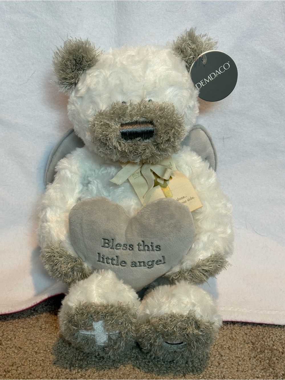 Demdaco Plush Guardian Angel Bear Holding Heart Musical New